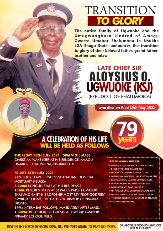 LATE CHIEF SIR ALOYSIUS .O. UGWUOKE (KSJ) BURIAL AND FUNERAL ARRANGEMENTS