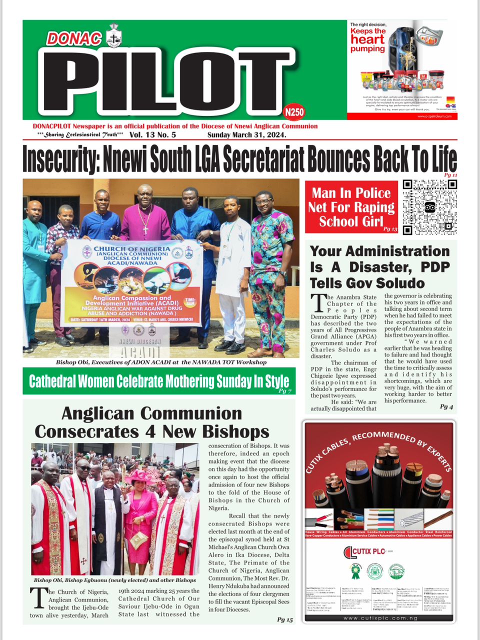 FRONT-PAGE OF DONAC PILOT NEWSPAPER, VOLUME 13, NUMBER 5, MARCH EDITION, 2024. CALL US ON 08063855494 TO GET A PHYSICAL OR DIGITAL COPY TODAY.