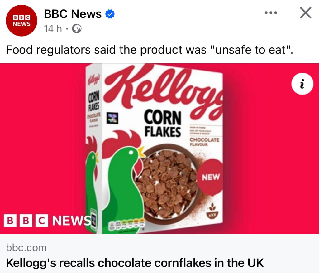 Kellogg’s is recalling its boxes of Chocolate Cornflakes following