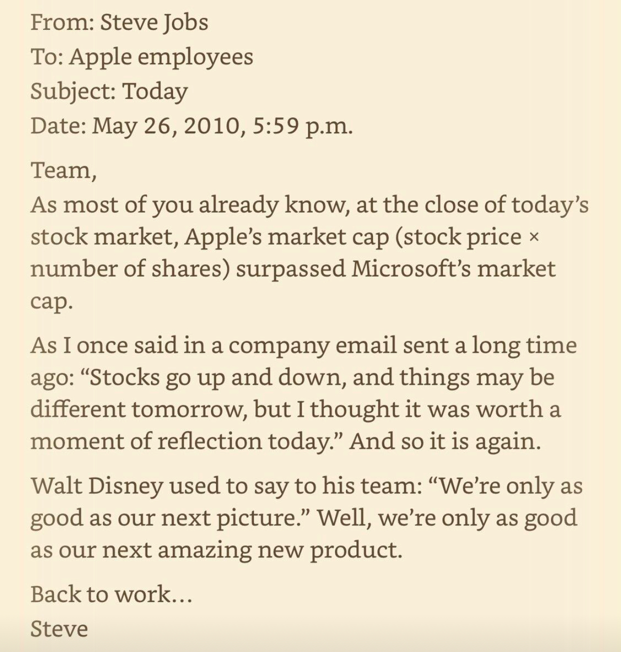Late Steve Jobs said it all in this mail.  “We’re only as good as our next amazing new product.” and unfortunately for Tim Cook, he will never unde...