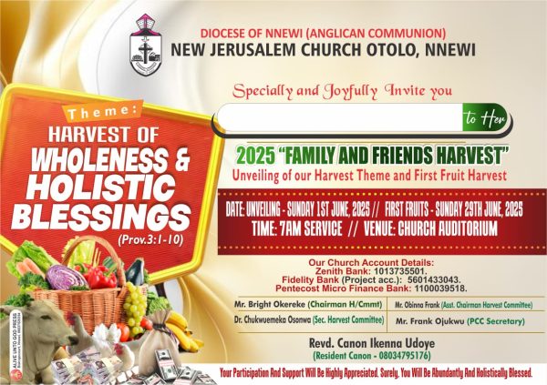 Good morning Beloved of the Lord and distinguished friends of the New Jerusalem Church Otolo (The Citadel of Divine Presence and Wholeness). May Go…
