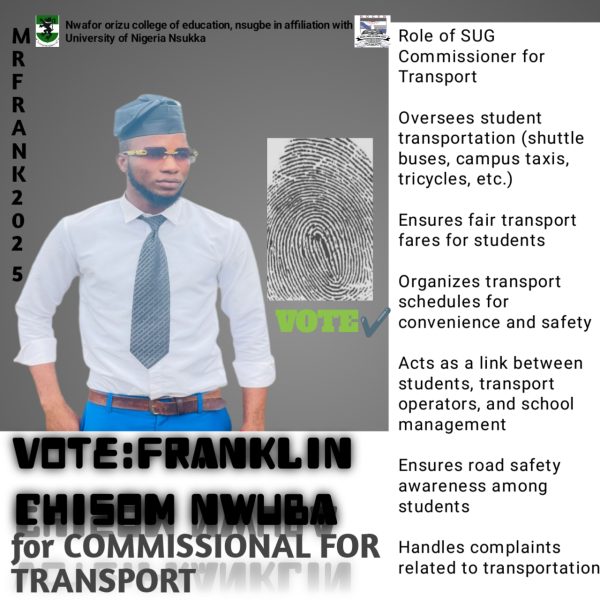 CHISOM FRANKLIN NWUBA FOR COMMISSIONAL FOR TRANSPORT
