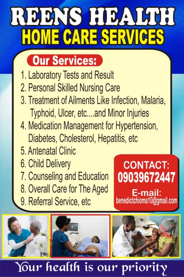 *Reens Home Care Nursing Services* As Reens, we pride ourselves on explicit professional health Care giving service agency for the sick and elde...
